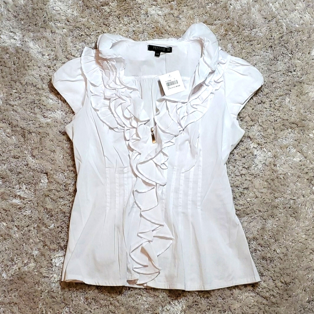 Femme Zip Front White Blouse - Picture 1 of 3